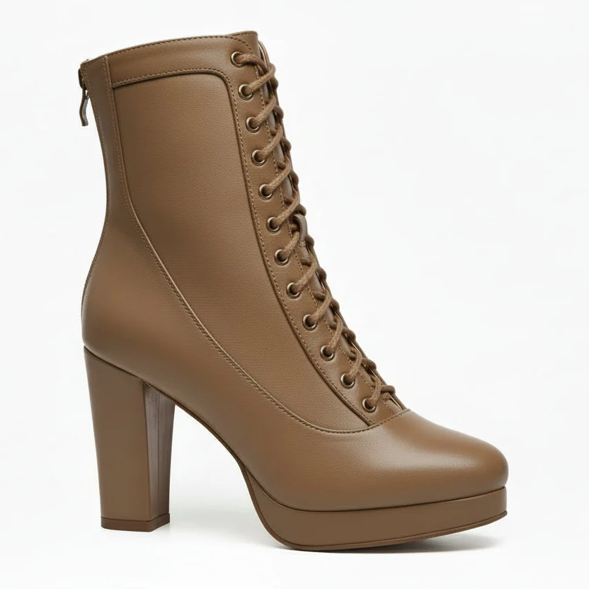 Aadijay - Tan Vegan Lace Up Platform Boot (Street Sole)
