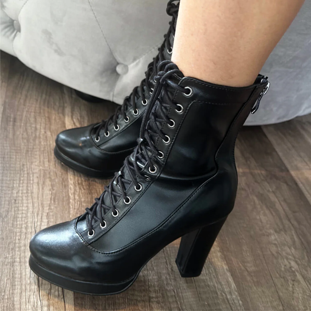 Aadijay - Black Vegan Leather Lace Up Platform Boot - Image 3
