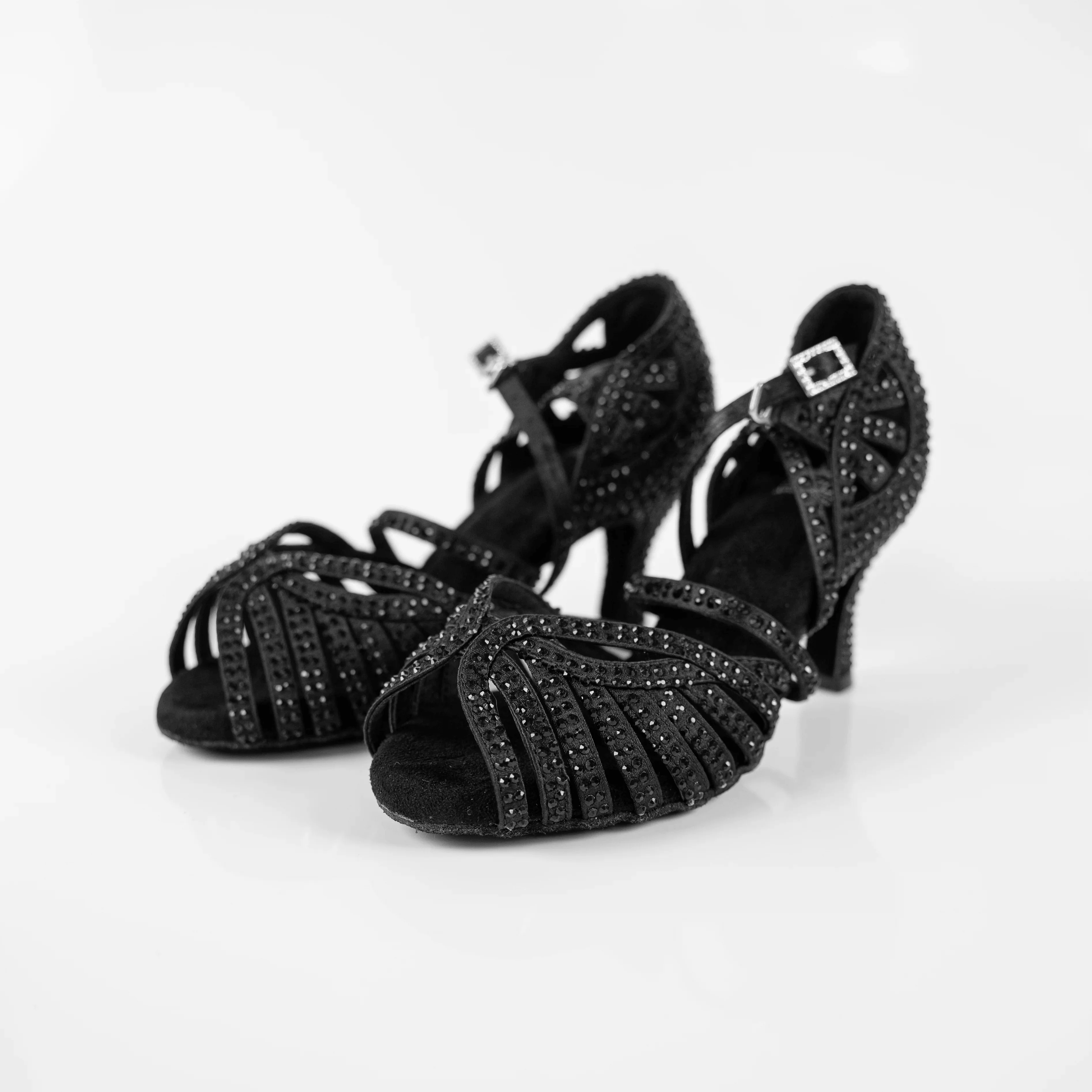 Abelia Black Rhinestone Double Padded Latin Dance Shoes (Suede Sole) - Image 3