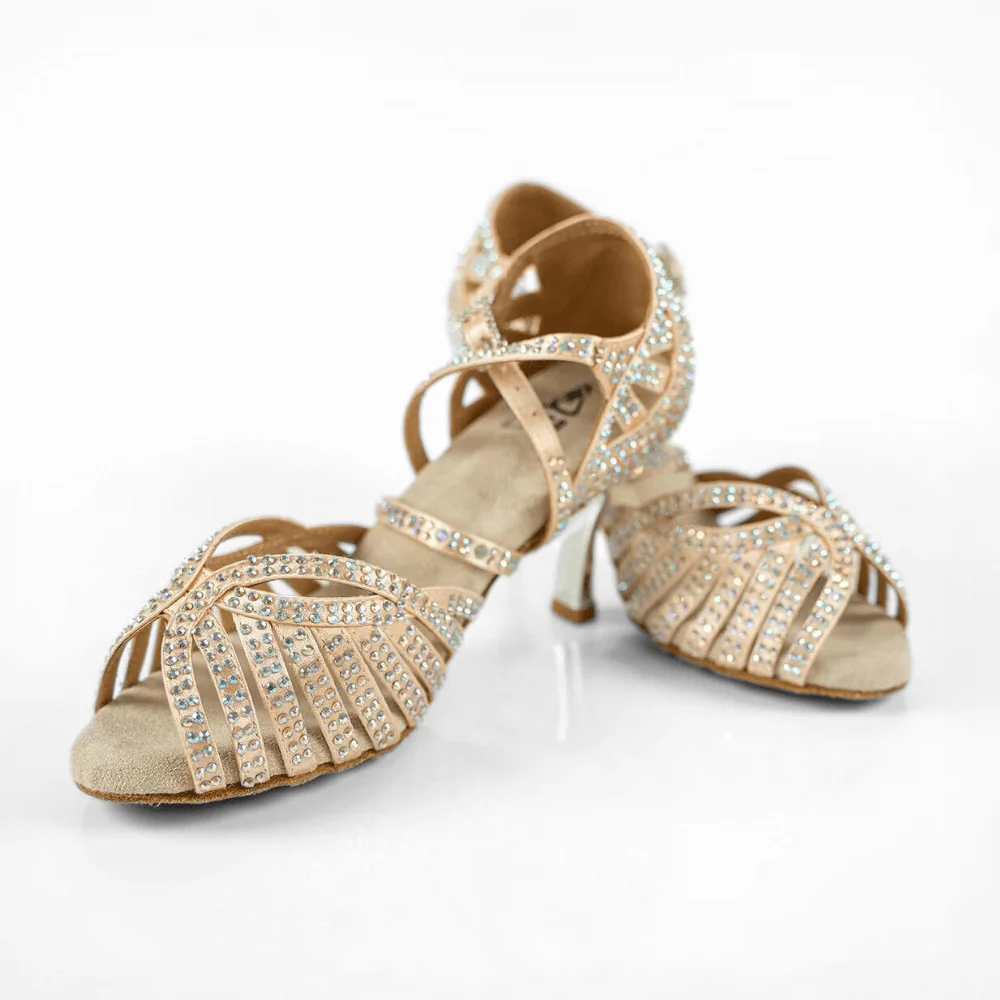 Abelia Nude Rhinestone Double Padded Latin Dance Shoes (Suede Sole) - Image 3