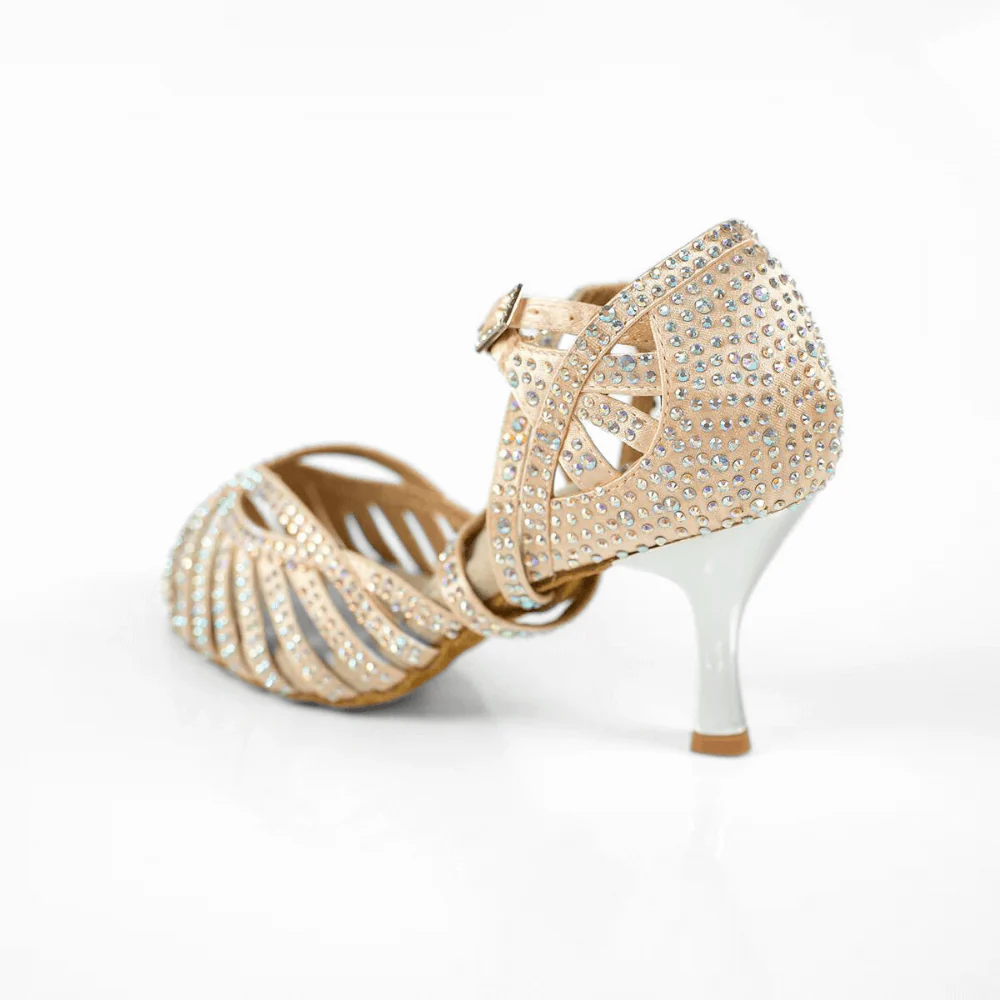 Abelia Nude Rhinestone Double Padded Latin Dance Shoes (Suede Sole) - Image 4