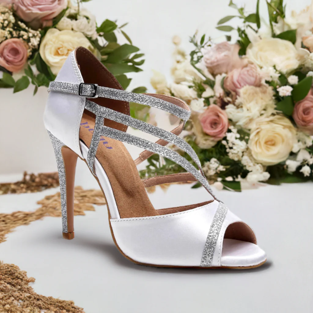 Alejate - Silver Bridal Strappy Latin Dance Shoes (Street Sole) - Image 2