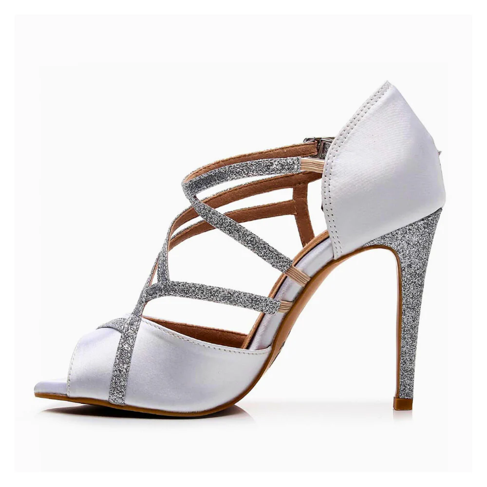 Alejate - Silver Bridal Strappy Latin Dance Shoes (Street Sole) - Image 3