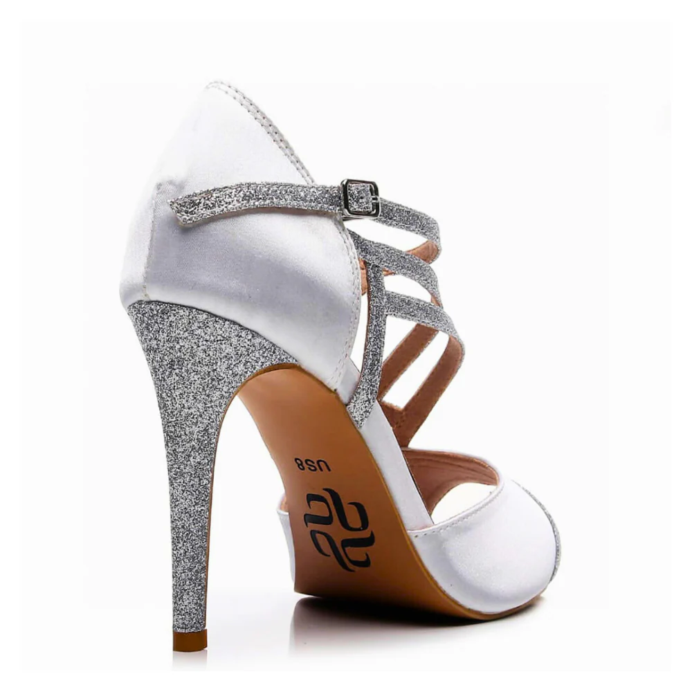 Alejate - Silver Bridal Strappy Latin Dance Shoes (Street Sole) - Image 5