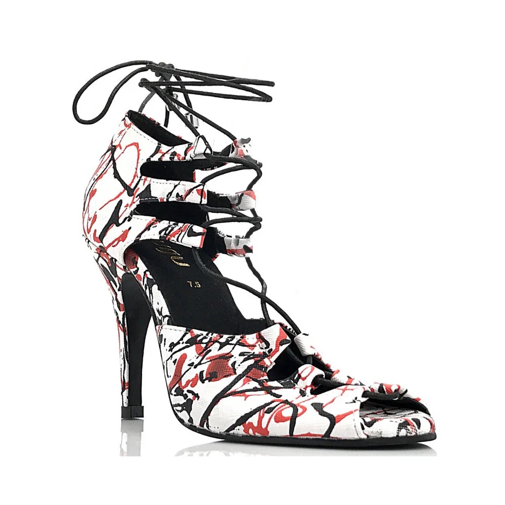 Alemana - Paint Splash - Adjustable Width Lace Up Latin Dance Shoes (Street Sole) - Image 3