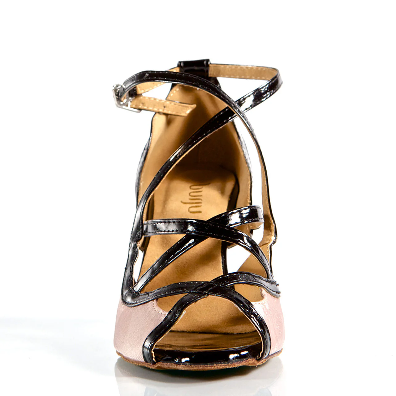 Arlette - Nude Satin with Black Patent Straps Dance Shoe (Suede Sole) - Image 7
