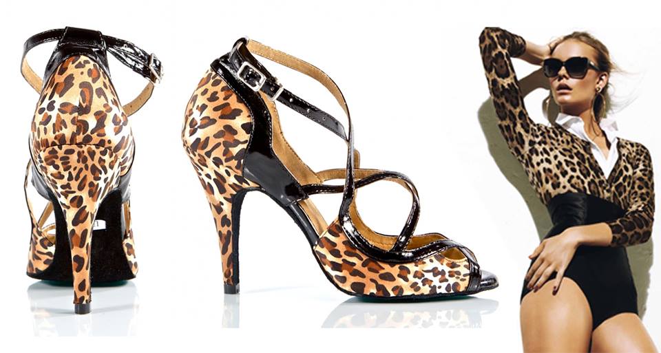 Arlette - Leopard Satin with Patent Criss Cross Latin Dance Shoe (Street Sole) - Image 3