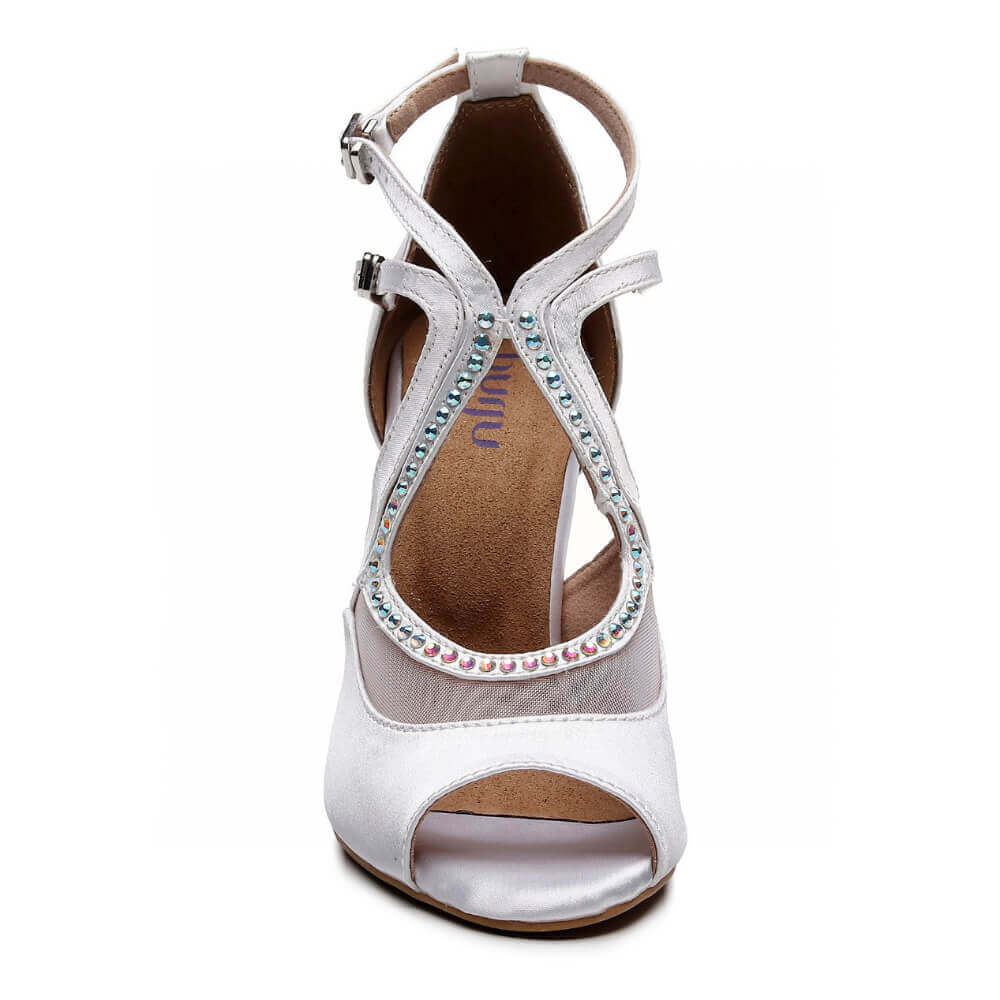 Brittanee - Satin Crystal Stiletto Peep Toe Latin Dance Shoes (Street Sole) - Image 3