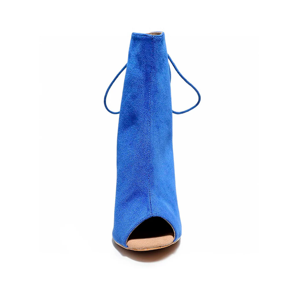 Champion - Blue Suede Open Back Ankle Latin Dance Boots (Street Sole) - Image 5
