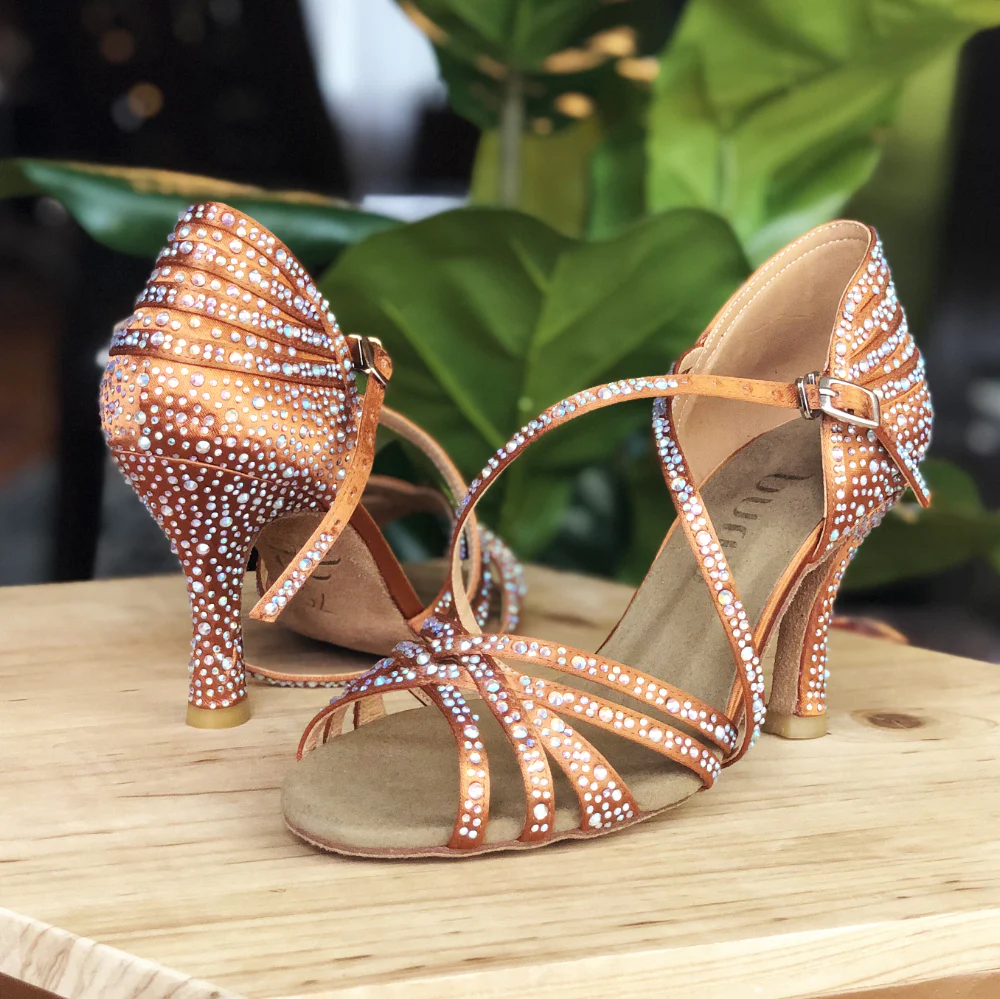 Christalina - Rhinestone Performance Latin Dance Shoes (Suede Sole) - Image 3