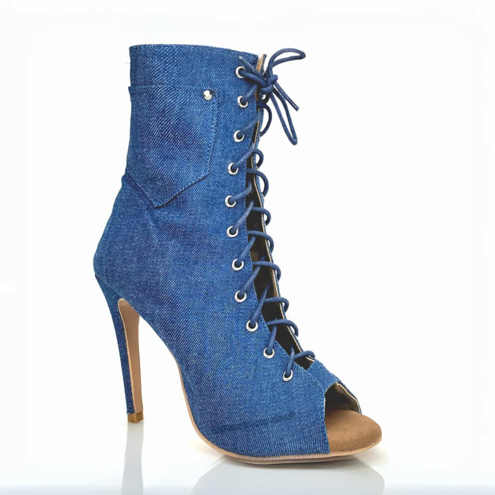 Deja Vu - Denim By Kiira Harper - Lace Up Latin Dance Boots (Street Sole)