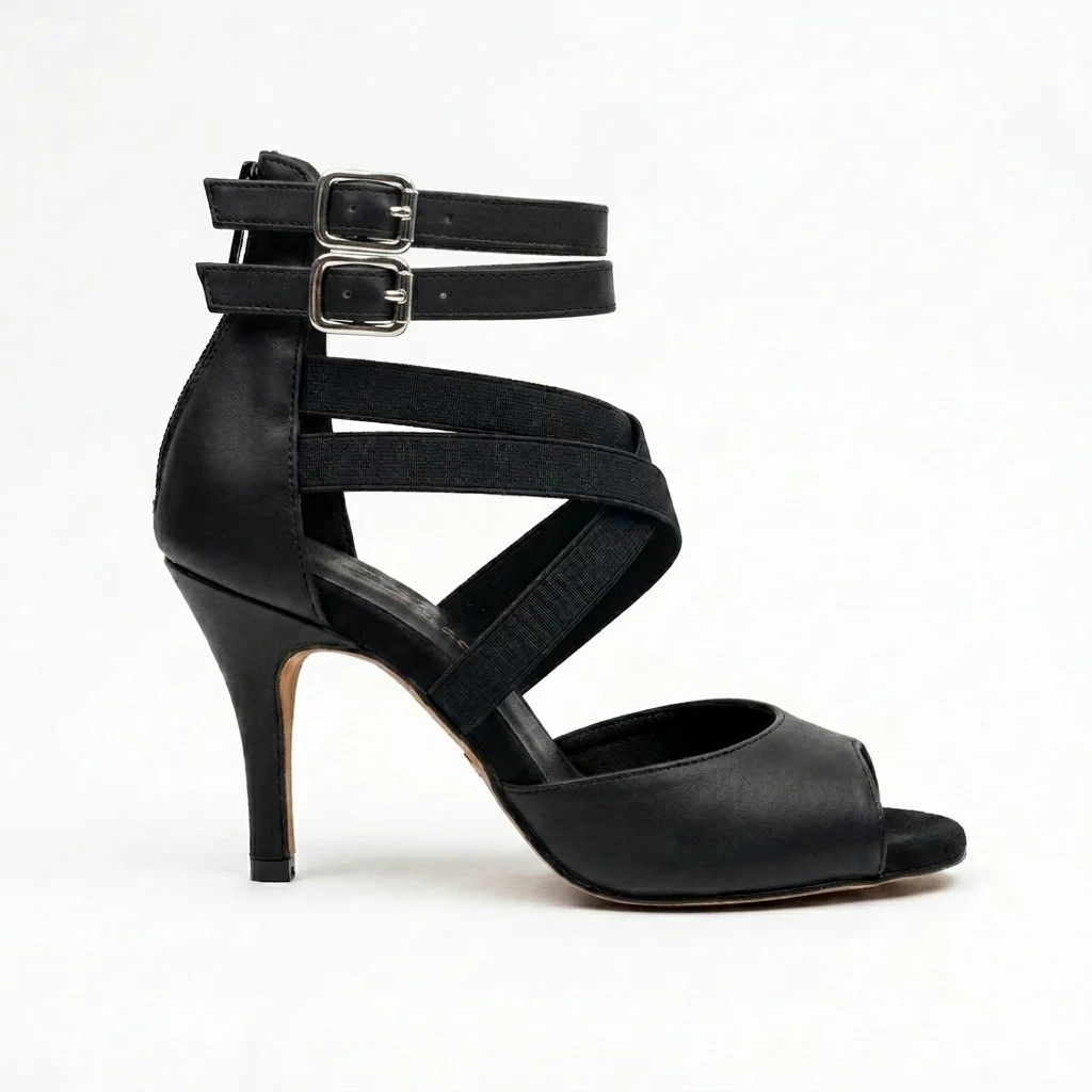 Diva Open Toe Stiletto Sandals Dance Shoes (Black)