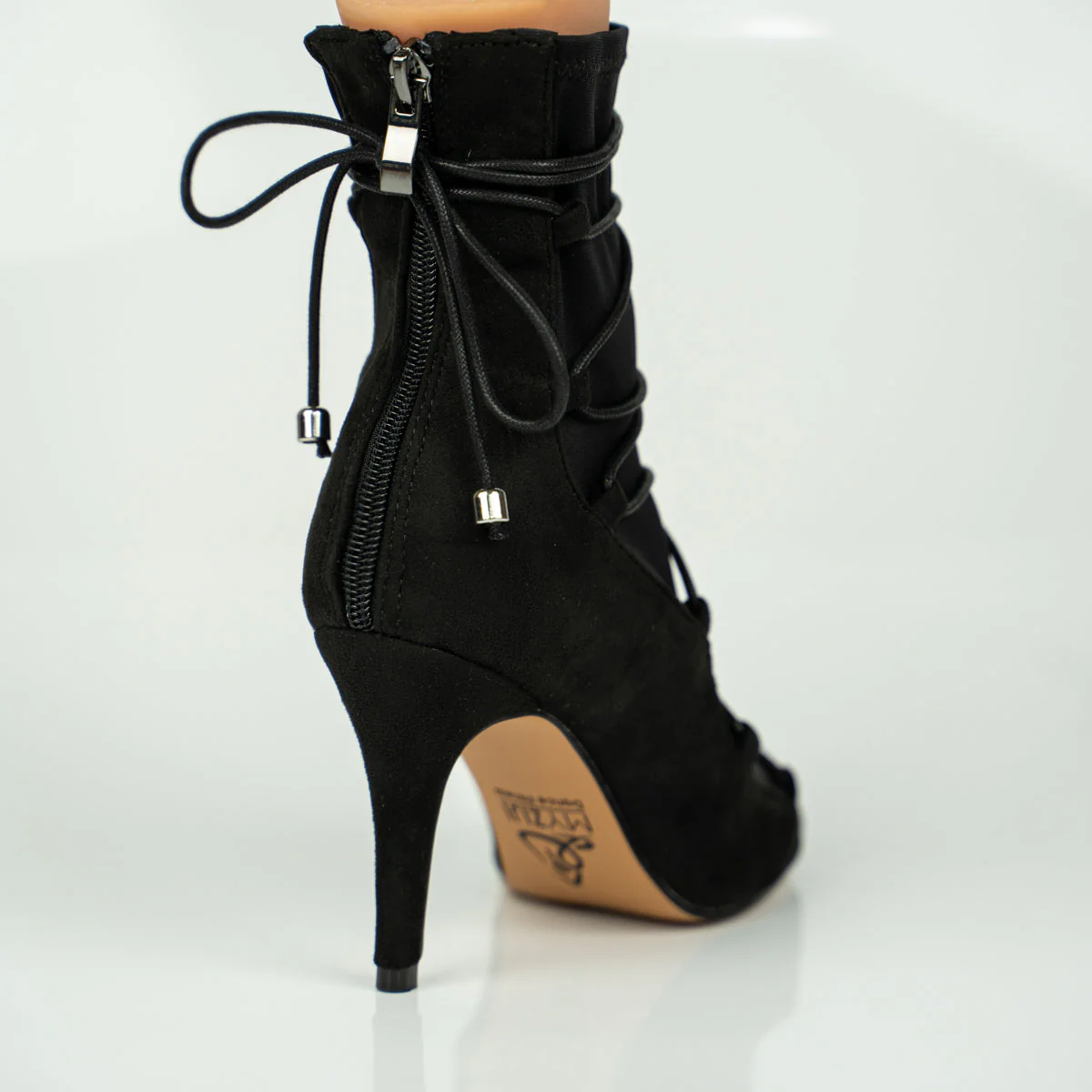 Eva Black Open Toe Lace Up Sock Bootie Dance Shoes - Image 7
