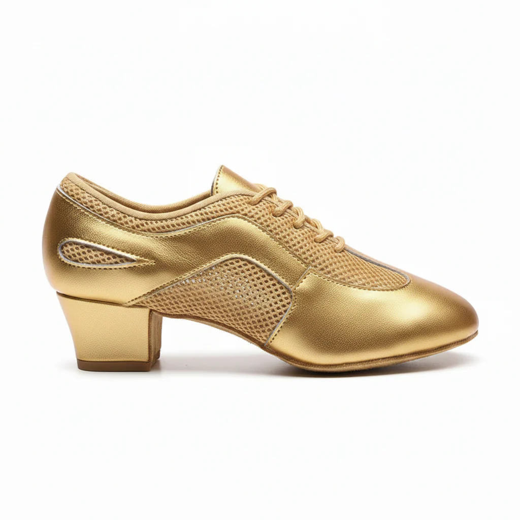 Flex Practice Soft Gold Latin Dance Shoes – 1.5'' Heel with Suede Sole
