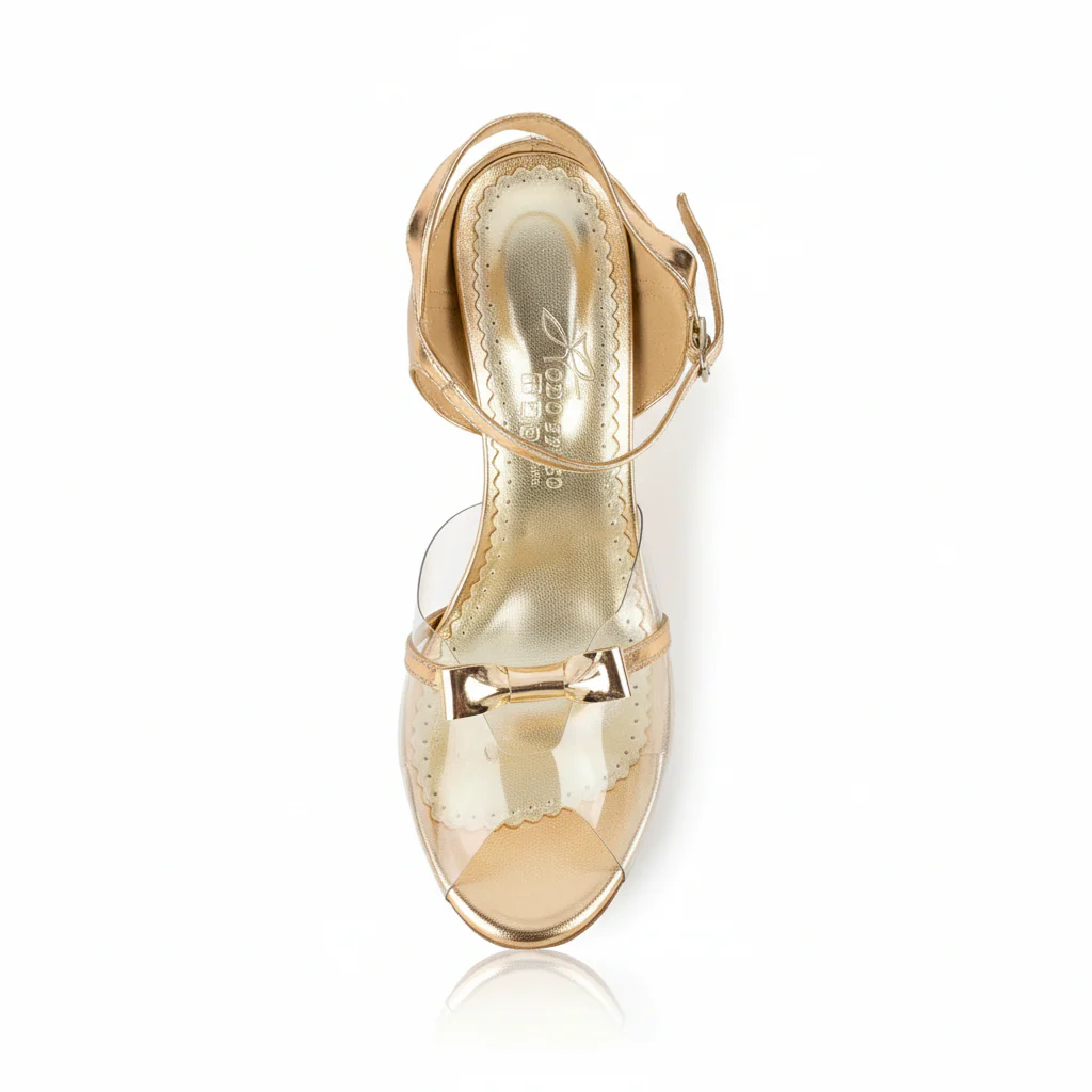 Glass Slipper - Acrylic Gold & Bow Argentine Tango Dance Shoes (Suede Sole) - Image 3