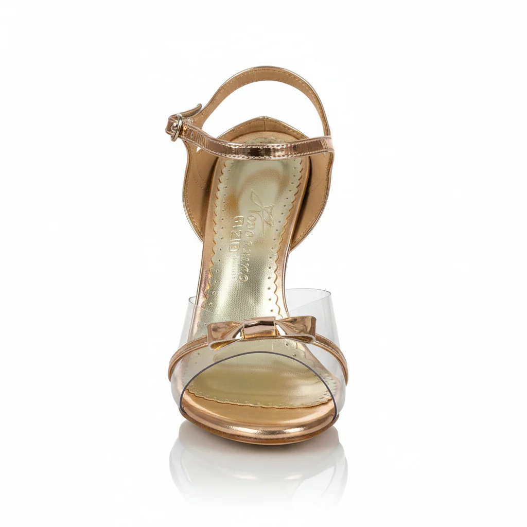 Glass Slipper - Acrylic Gold & Bow Argentine Tango Dance Shoes (Suede Sole) - Image 4