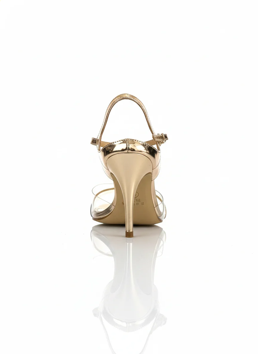 Glass Slipper - Acrylic Gold & Bow Argentine Tango Dance Shoes (Suede Sole) - Image 7