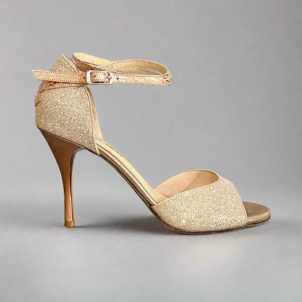 Glitter Gold Copper- Double Ankle Strap Tango Shoes - Image 4
