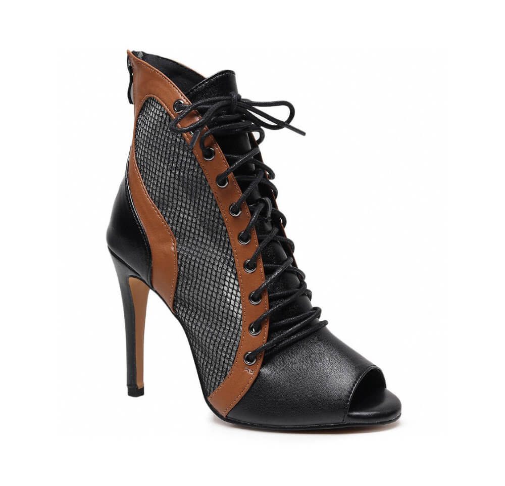 Have Mercy - Tan, Black and Mesh Ankle Dance Bootie (Street Sole)