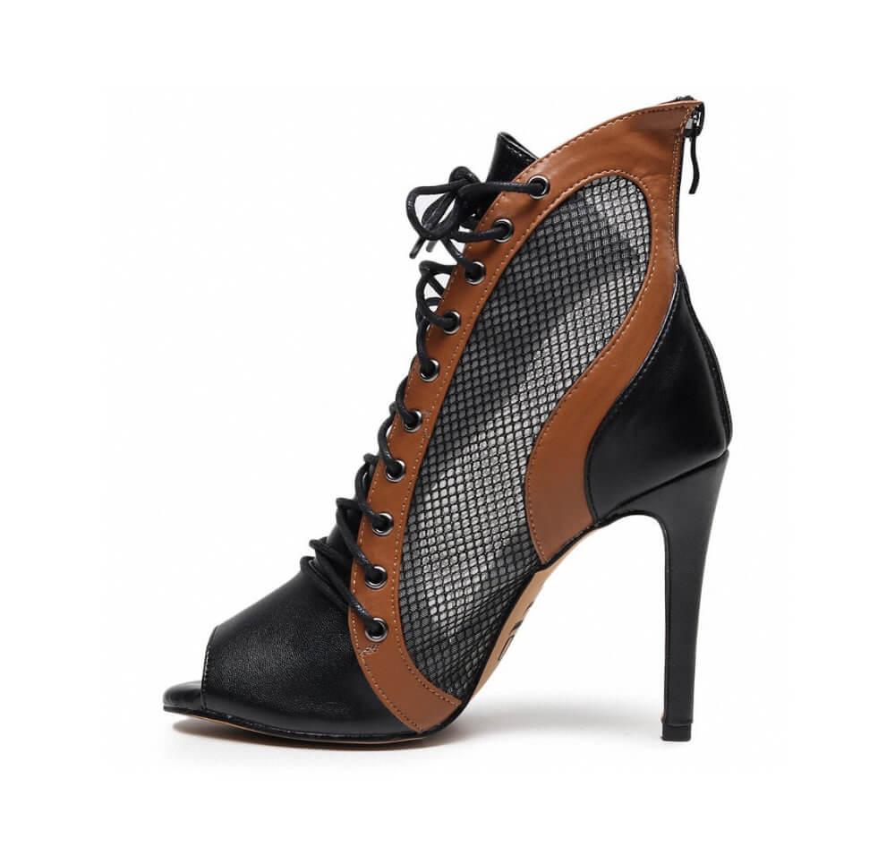 Have Mercy - Tan, Black and Mesh Ankle Dance Bootie (Street Sole) - Image 2