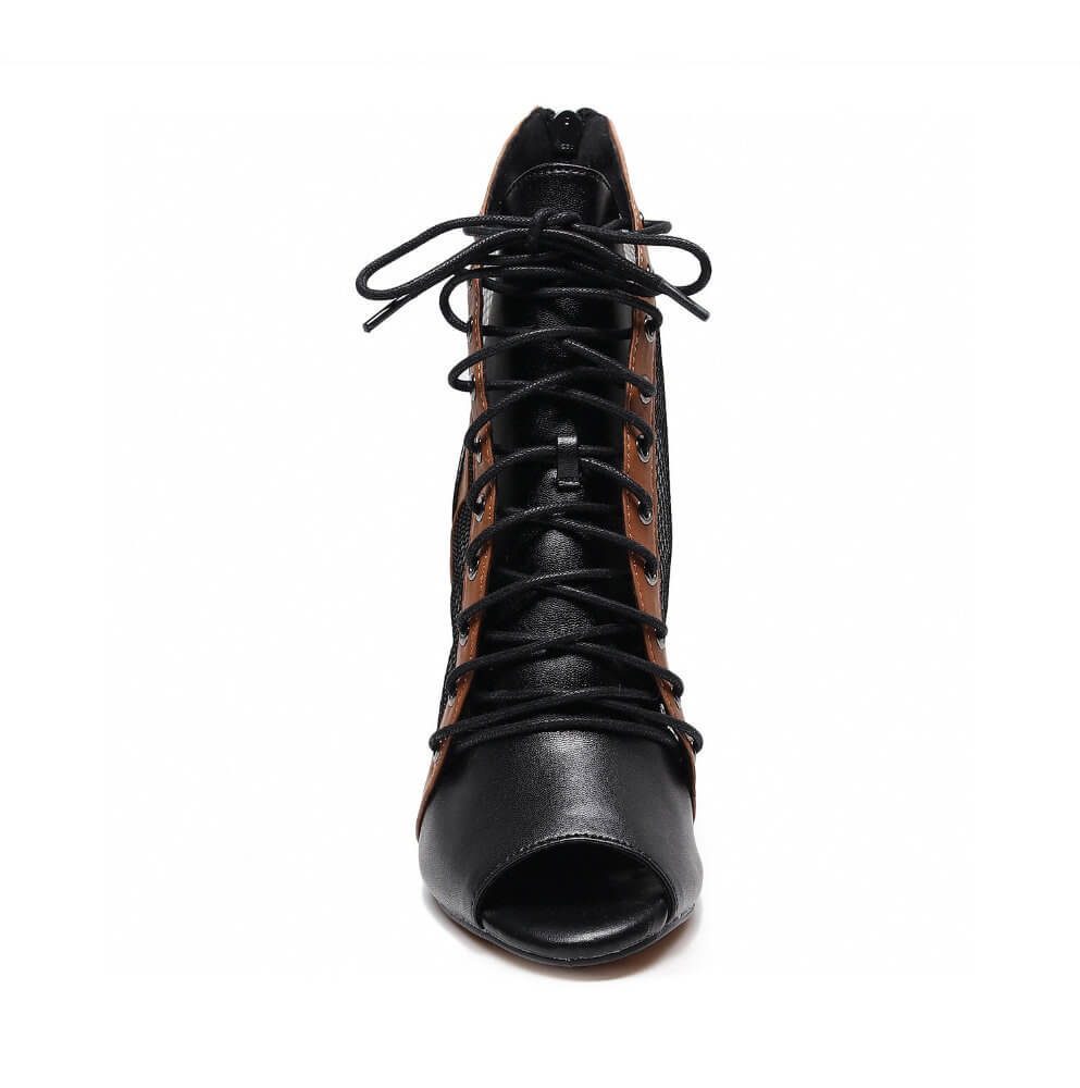 Have Mercy - Tan, Black and Mesh Ankle Dance Bootie (Street Sole) - Image 3