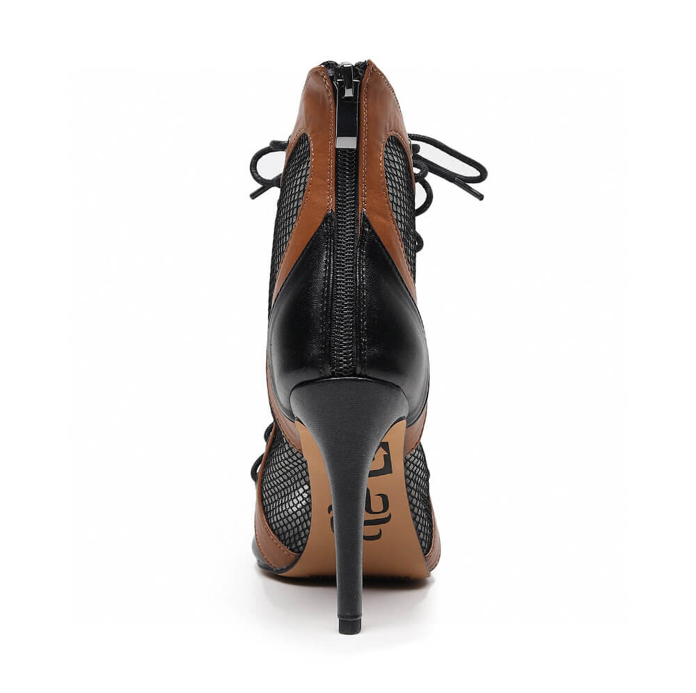 Have Mercy - Tan, Black and Mesh Ankle Dance Bootie (Street Sole) - Image 4