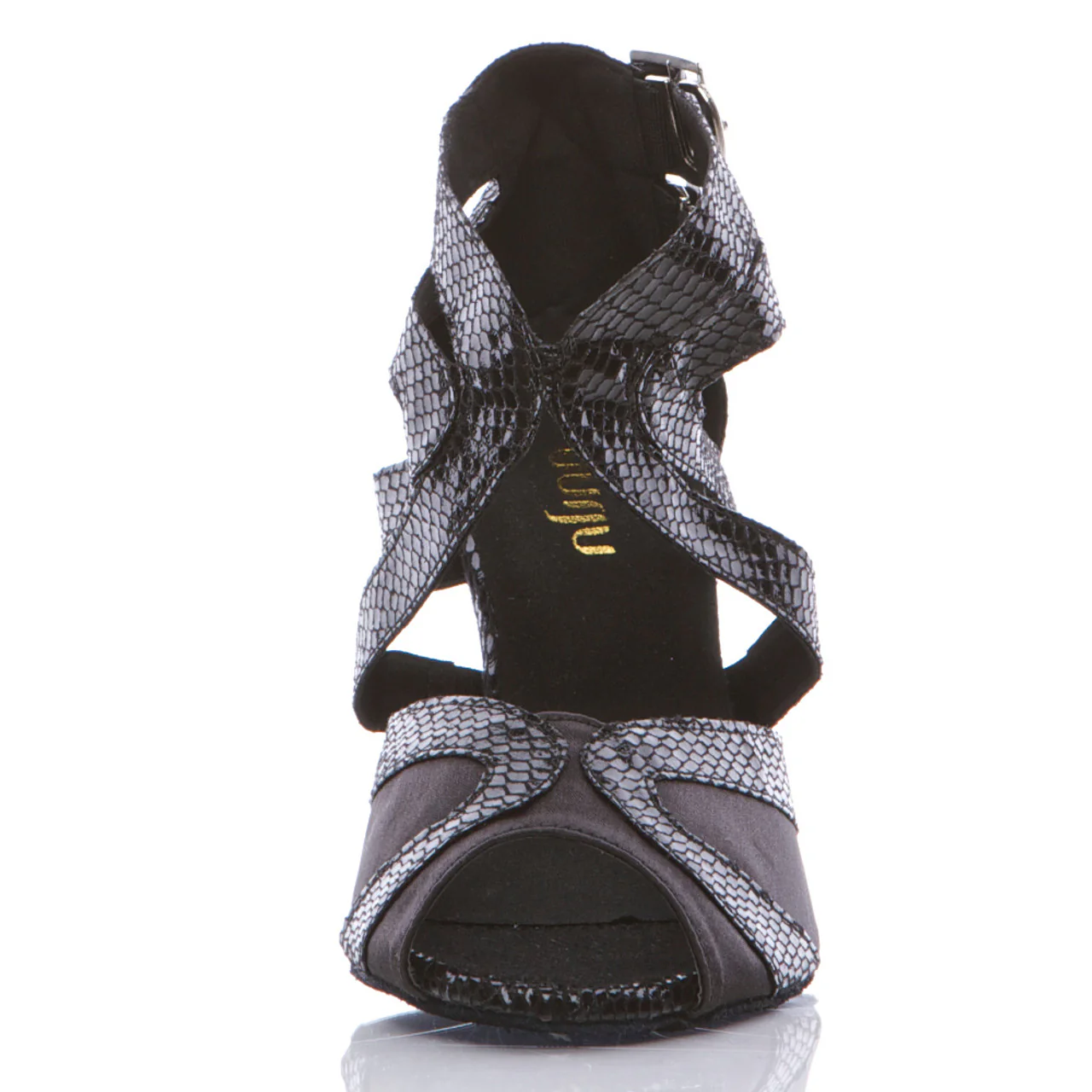 Isabel - Black Metallic Open Toe Cross Strap Stiletto Latin Dance Shoes (Suede Sole) - Image 3