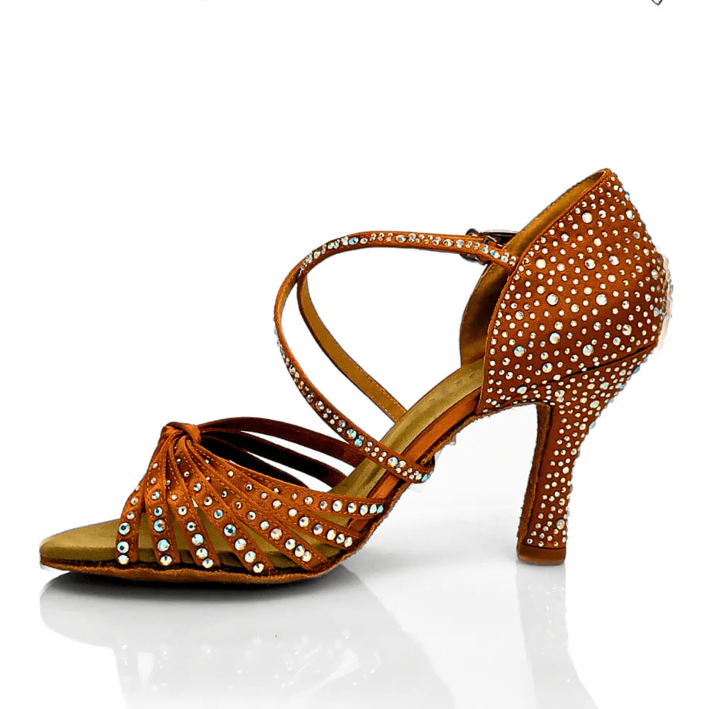 Joya - Strappy Knot Crystal 3.5" Latin Performance Dance Shoes (Suede Sole) - Image 2