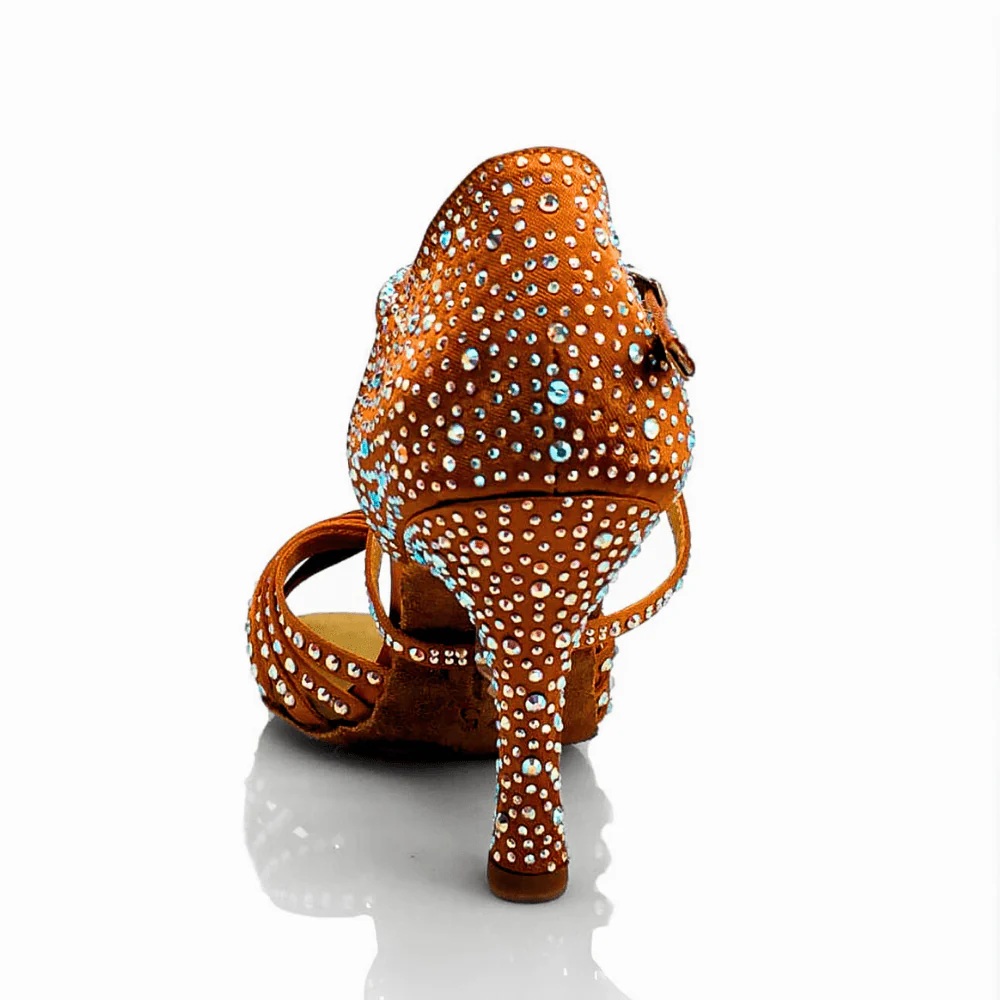 Joya - Strappy Knot Crystal 3.5" Latin Performance Dance Shoes (Suede Sole) - Image 3