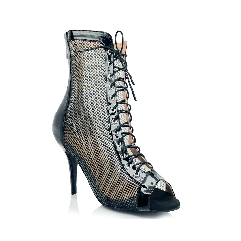 Jezzie - Mesh Lace Up Dance Booties (Street Sole)