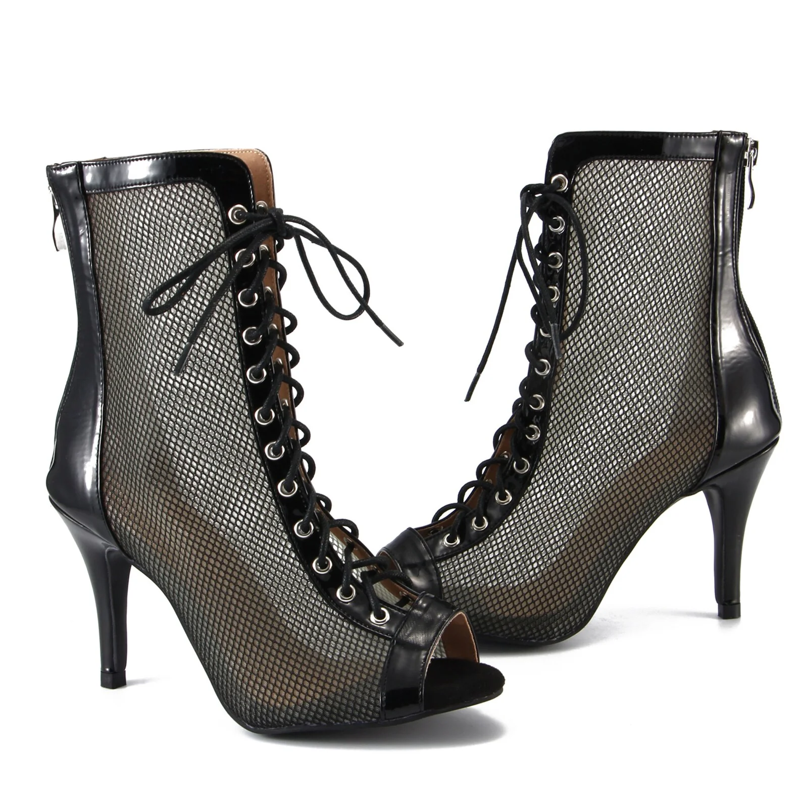 Jezzie - Mesh Lace Up Dance Booties (Street Sole) - Image 2