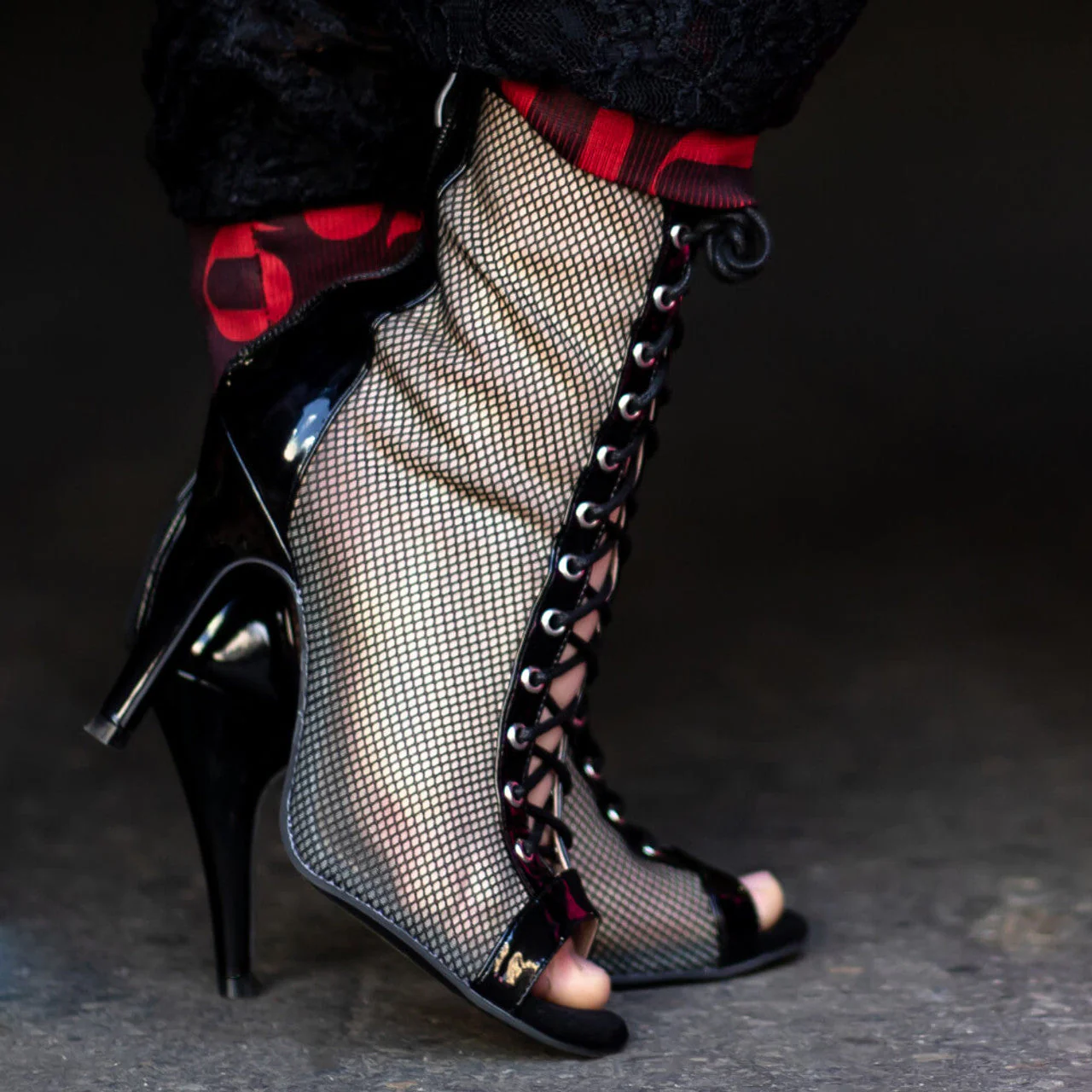 Jezzie - Mesh Lace Up Dance Booties (Rubber Sole) - Image 3