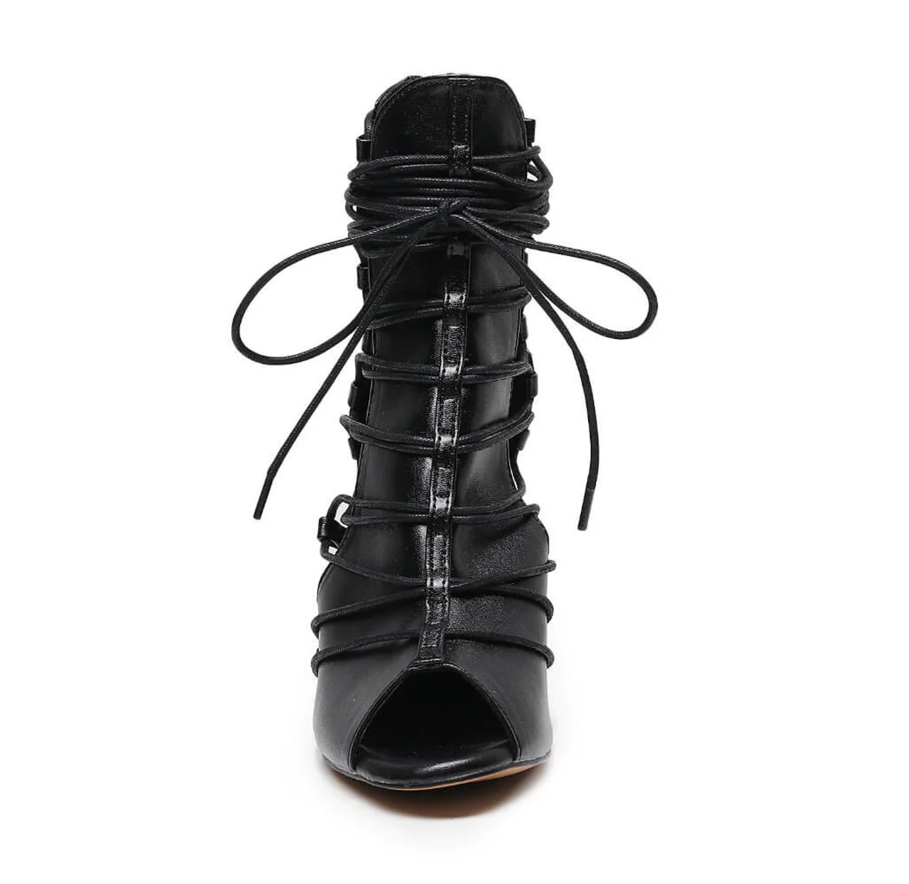 Karma - Black Bootie Side Lace Up Heel Dance Bootie (Street Sole) - Image 3