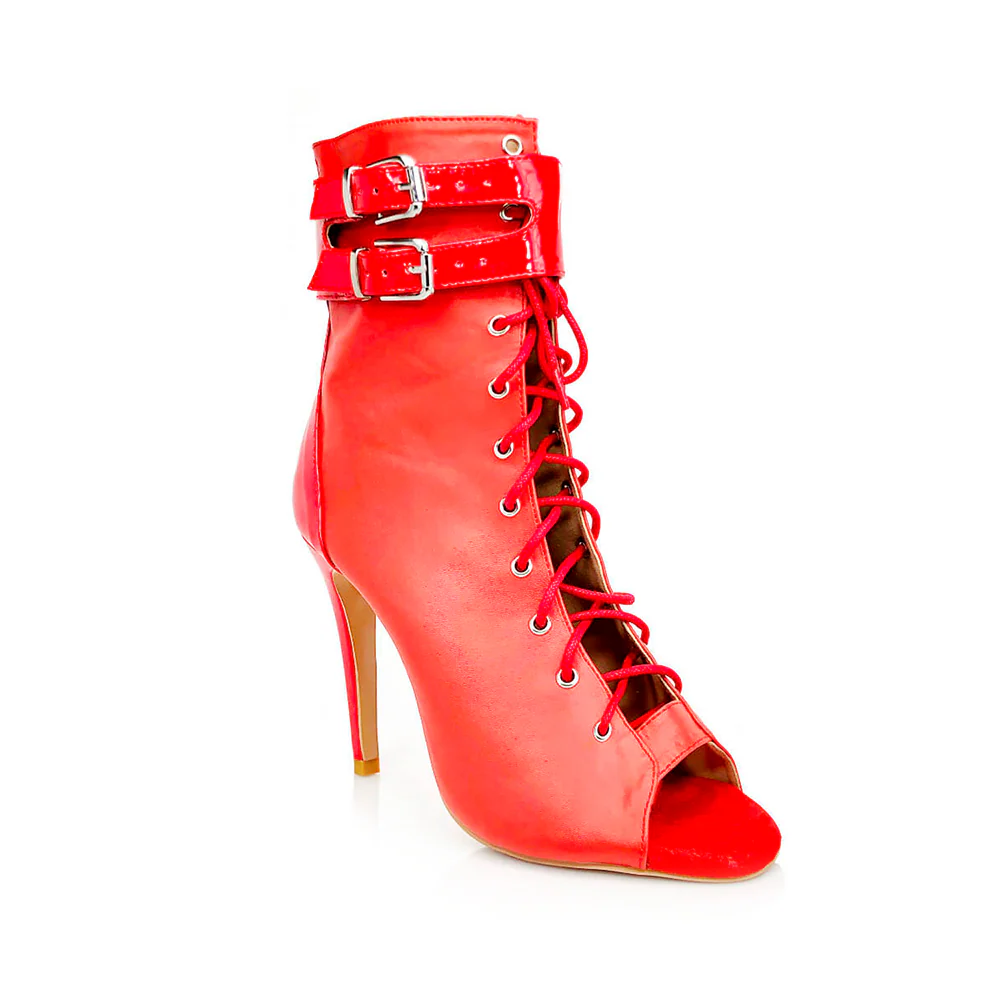 Under the Influence - By Kiira Harper - Open Toe Lace Up Latin Dance Booties (Suede Sole) - Image 2
