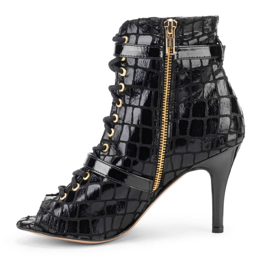 Kylie - Black Faux Crocodile Dance Booties (Street Sole) - Image 3