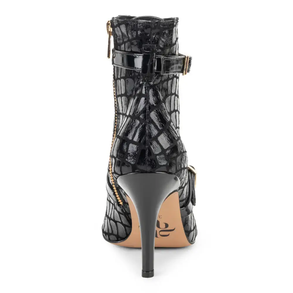 Kylie - Black Faux Crocodile Dance Booties (Street Sole) - Image 4