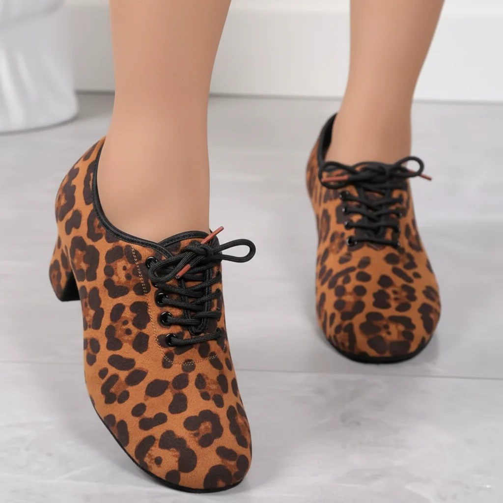 Flex Leopard Print Split Sole Practice Teacher Dance Shoes (Suede Sole) - Image 8
