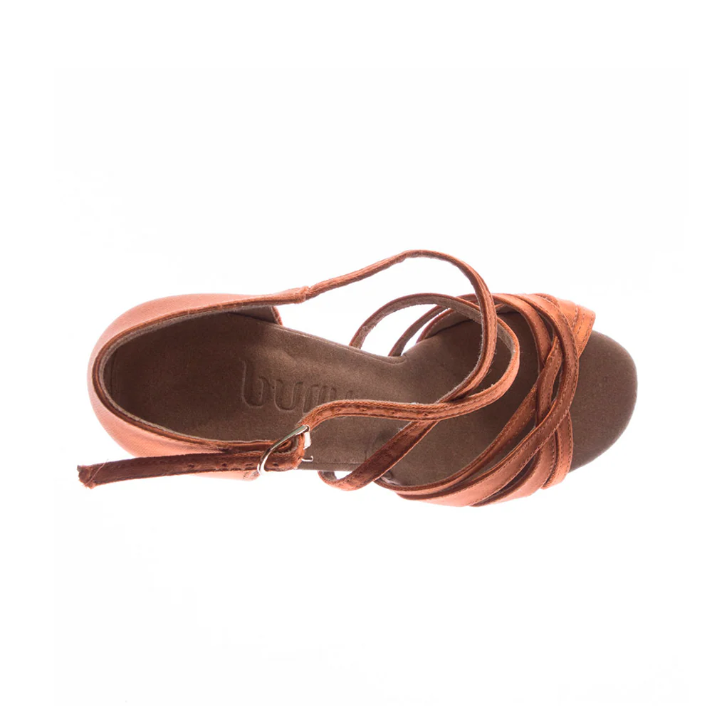 Loraina - Tan Strappy Latin Dance Shoes (Suede Sole) - Image 10
