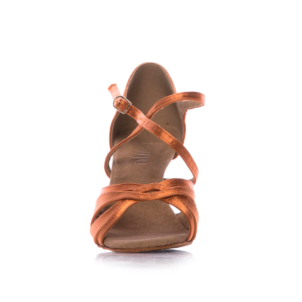 Loraina - Tan Strappy Latin Dance Shoes (Suede Sole) - Image 4