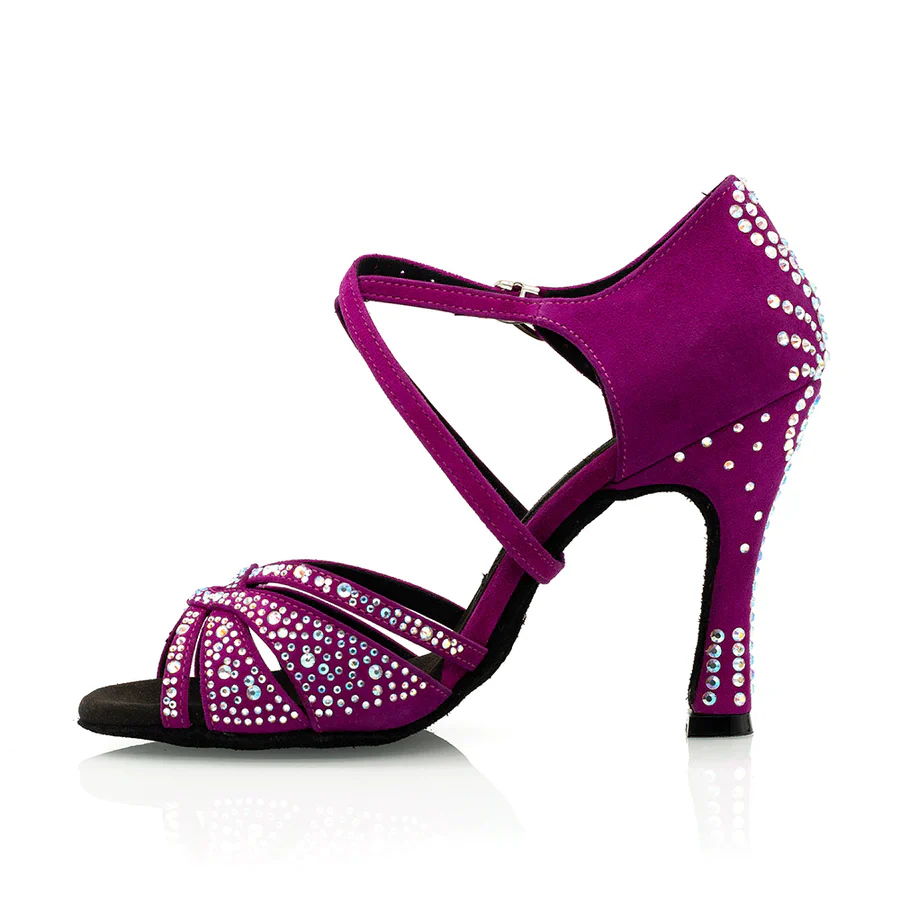 Louella - Fuschia Rhinestone 3.75" Latin and Ballroom Dance Shoes - Image 6