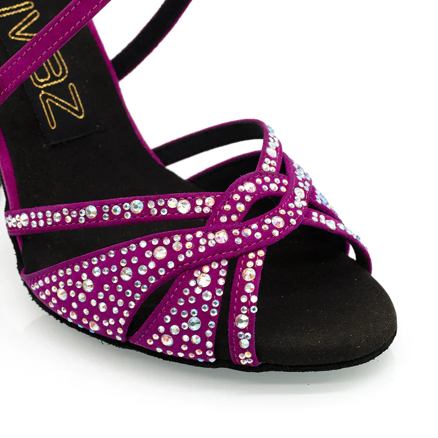 Louella - Fuschia Rhinestone 3.75" Latin and Ballroom Dance Shoes - Image 8