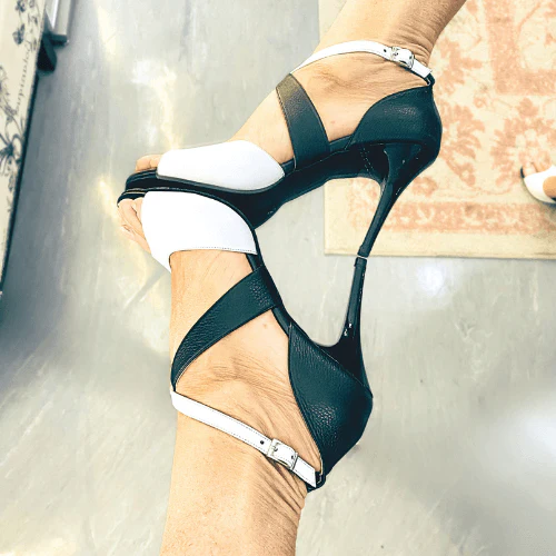 Luna - Black & White Leather Tango Shoes - Image 3