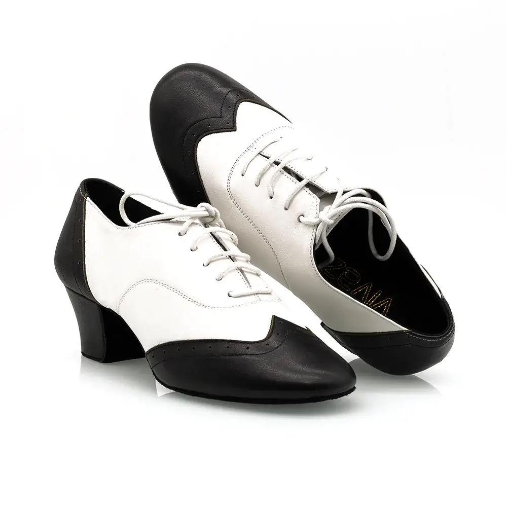 Melody - Black & White Leather 2" Women's Cuban Heel Latin & Ballroom Practice Dance Shoes (Suede Sole) - Image 3