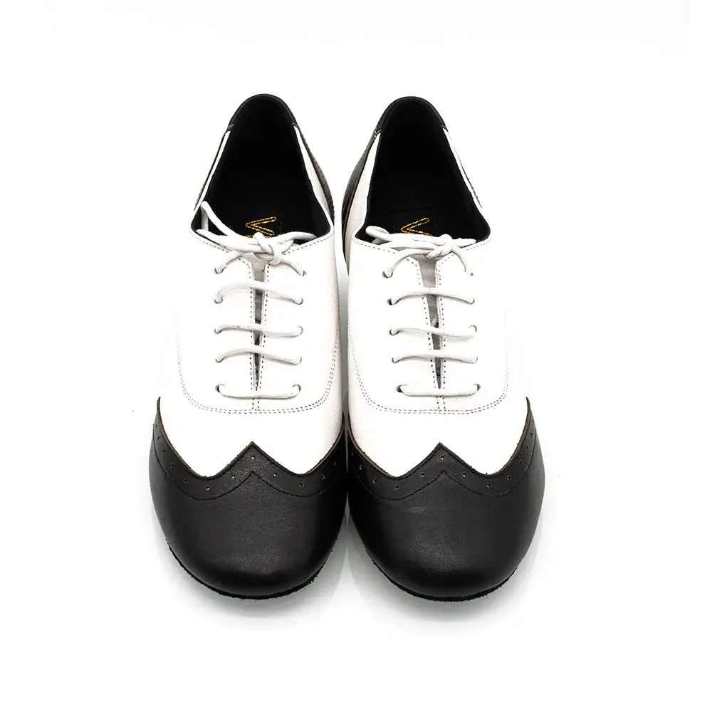 Melody - Black & White Leather 2" Women's Cuban Heel Latin & Ballroom Practice Dance Shoes (Suede Sole) - Image 4