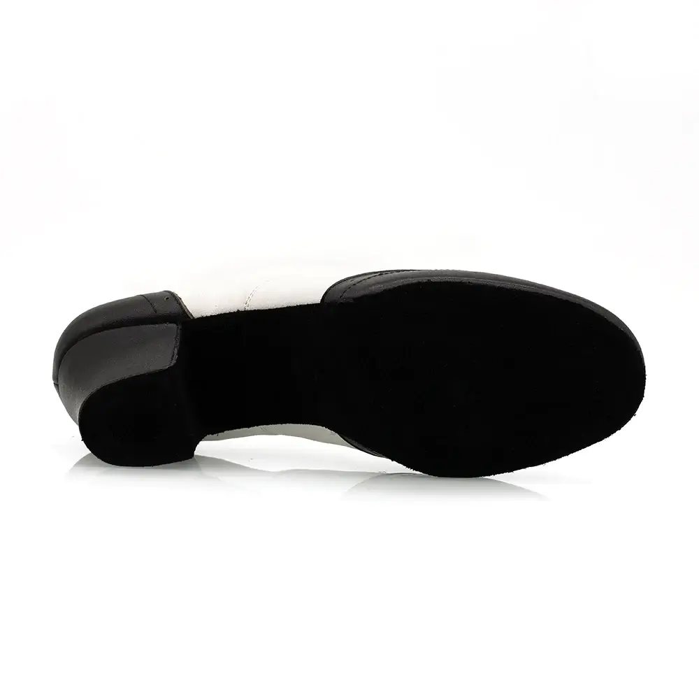 Melody - Black & White Leather 2" Women's Cuban Heel Latin & Ballroom Practice Dance Shoes (Suede Sole) - Image 5