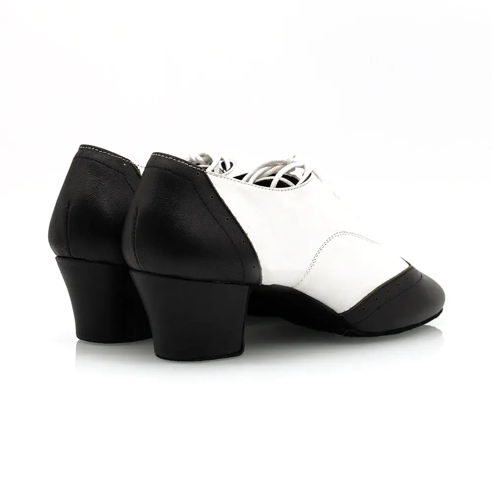 Melody - Black & White Leather 2" Women's Cuban Heel Latin & Ballroom Practice Dance Shoes (Suede Sole) - Image 6