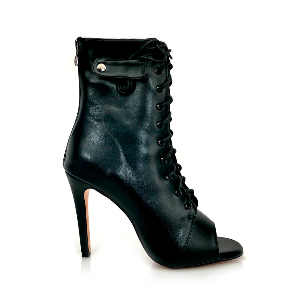Moment - By Kiira Harper - Open Toe Lace Up Dance Booties (Street Sole) - Image 3