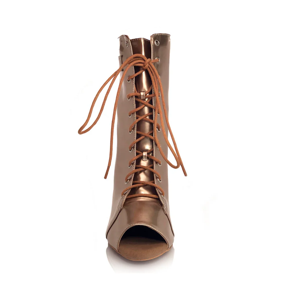 Moment - By Kiira Harper - Open Toe Lace Up Dance Booties (Street Sole) - Image 4