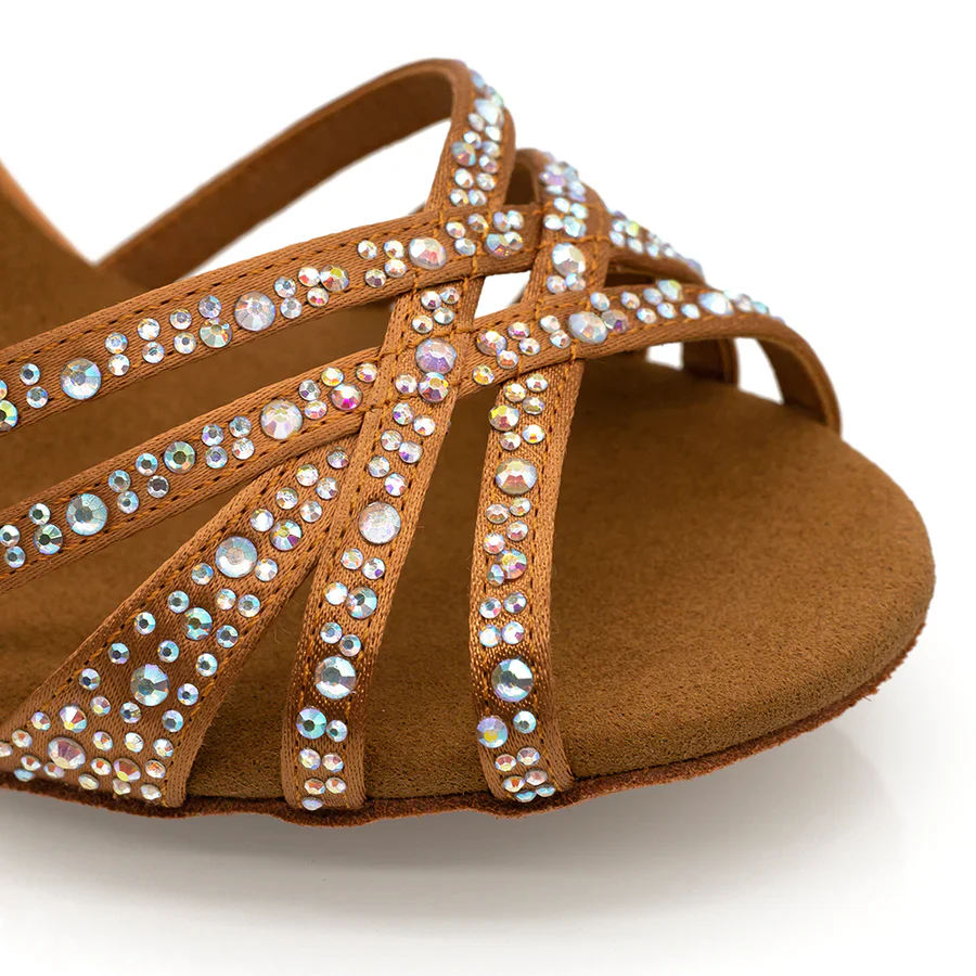 Paris - Tan Rhinestone 3" Latin and Ballroom Dance Shoes - Image 5