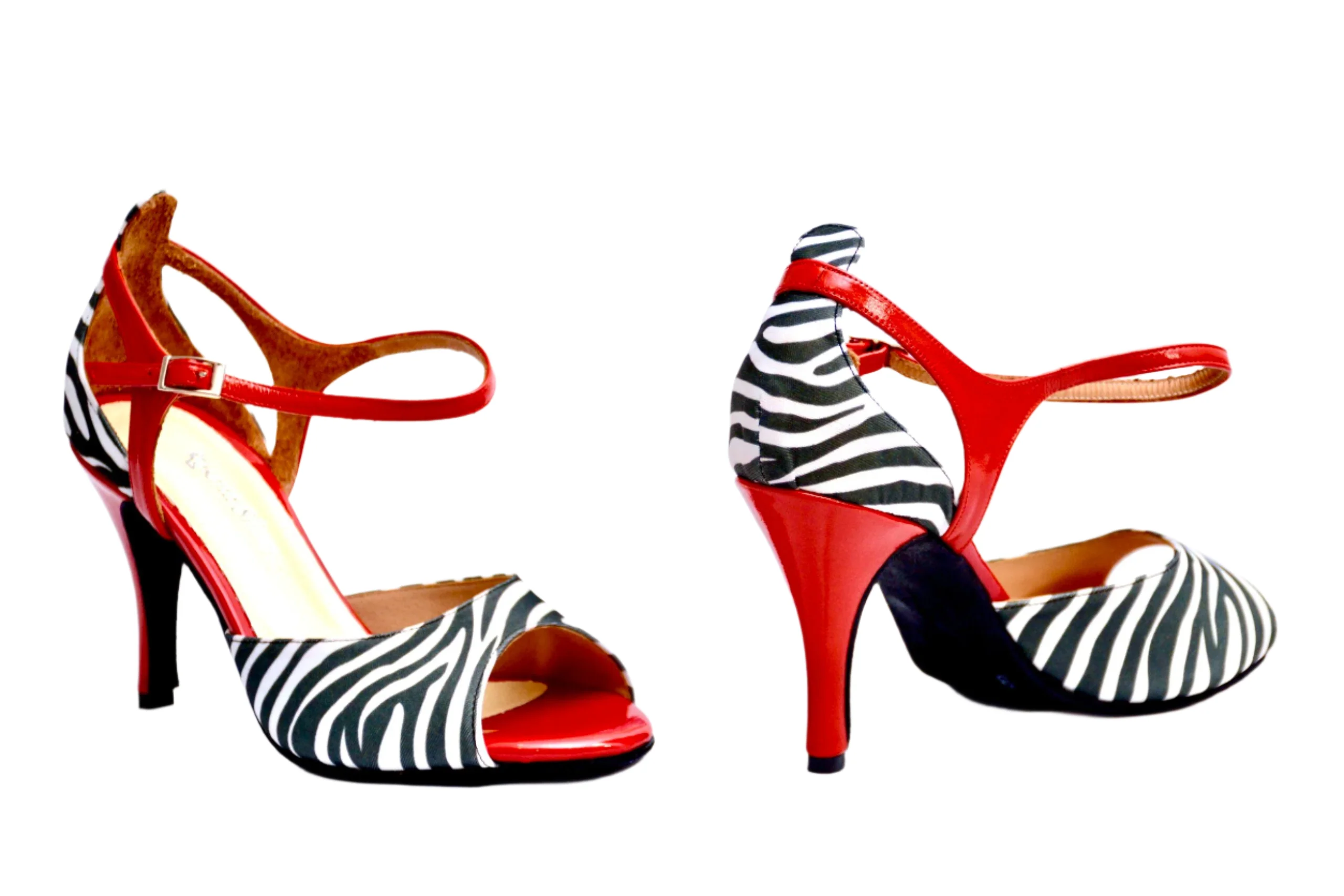 Red B/W Zebra - Red Leather & Satin Zebra Print Tango Shoes - Image 3